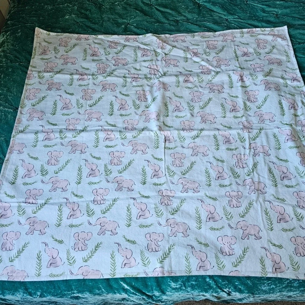 Elephant Botanical Print Knit Baby Swaddle Receiving Blanket 38x35 Crib Homemade